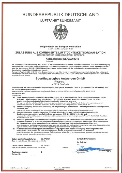 Vorschau: Zulassungsurkunde DE.CAO.0040